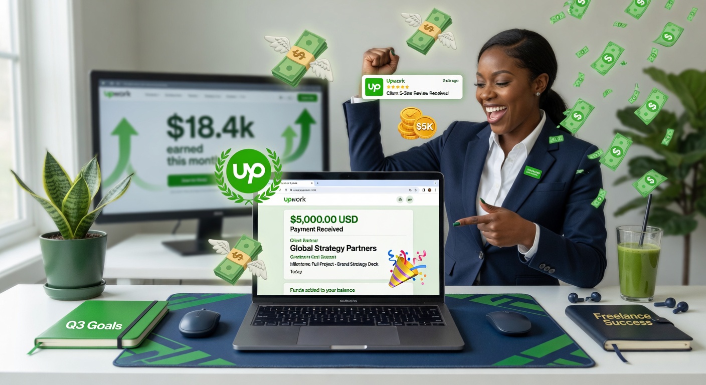 Freelancer celebrating client payment on Fiverr